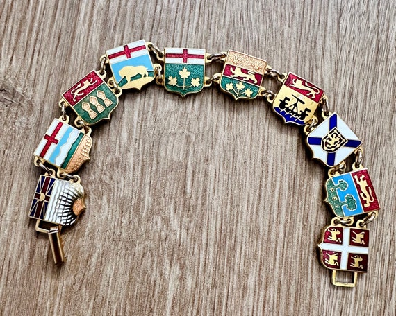 Antique Enamel World Flag Panel Bracelet, Jewelle… - image 1