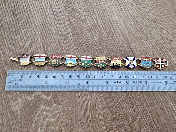 Antique Enamel World Flag Panel Bracelet, Jewelle… - image 10