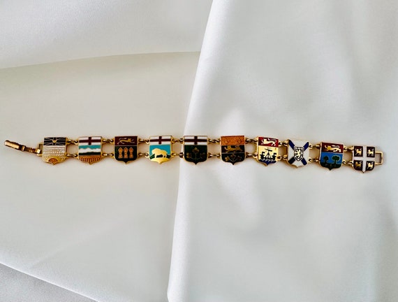 Antique Enamel World Flag Panel Bracelet, Jewelle… - image 2