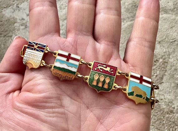 Antique Enamel World Flag Panel Bracelet, Jewelle… - image 4