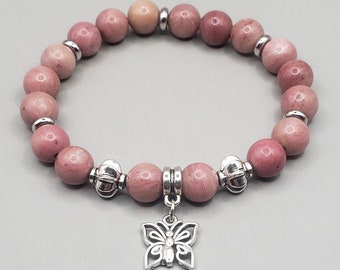 Rhodonite Bracelet | Rhodonite | Gemstone Bracelet | Gift for Mom | Natural Rhodonite | Charm Bracelet | Mother's Gift | Gift for Women