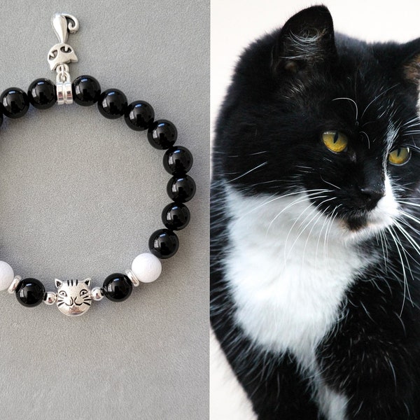 Tuxedo Cat Bracelet | Cat Bracelet | Cat lover gift | Cat memorial bracelet | Pet Bracelet | Cat charm bracelet | Cat jewelry  | Tuxedo cat