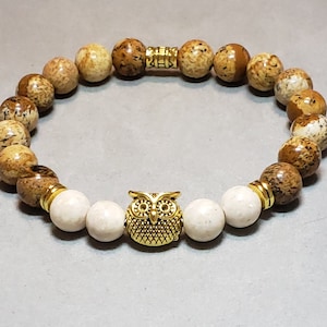 Picture Jasper Bracelet  | Owl Bracelet | Women Bracelet | Gift for Mom | Animal Bracelets | Natural Picture Jasper | Mother&#39;s Day Gift |