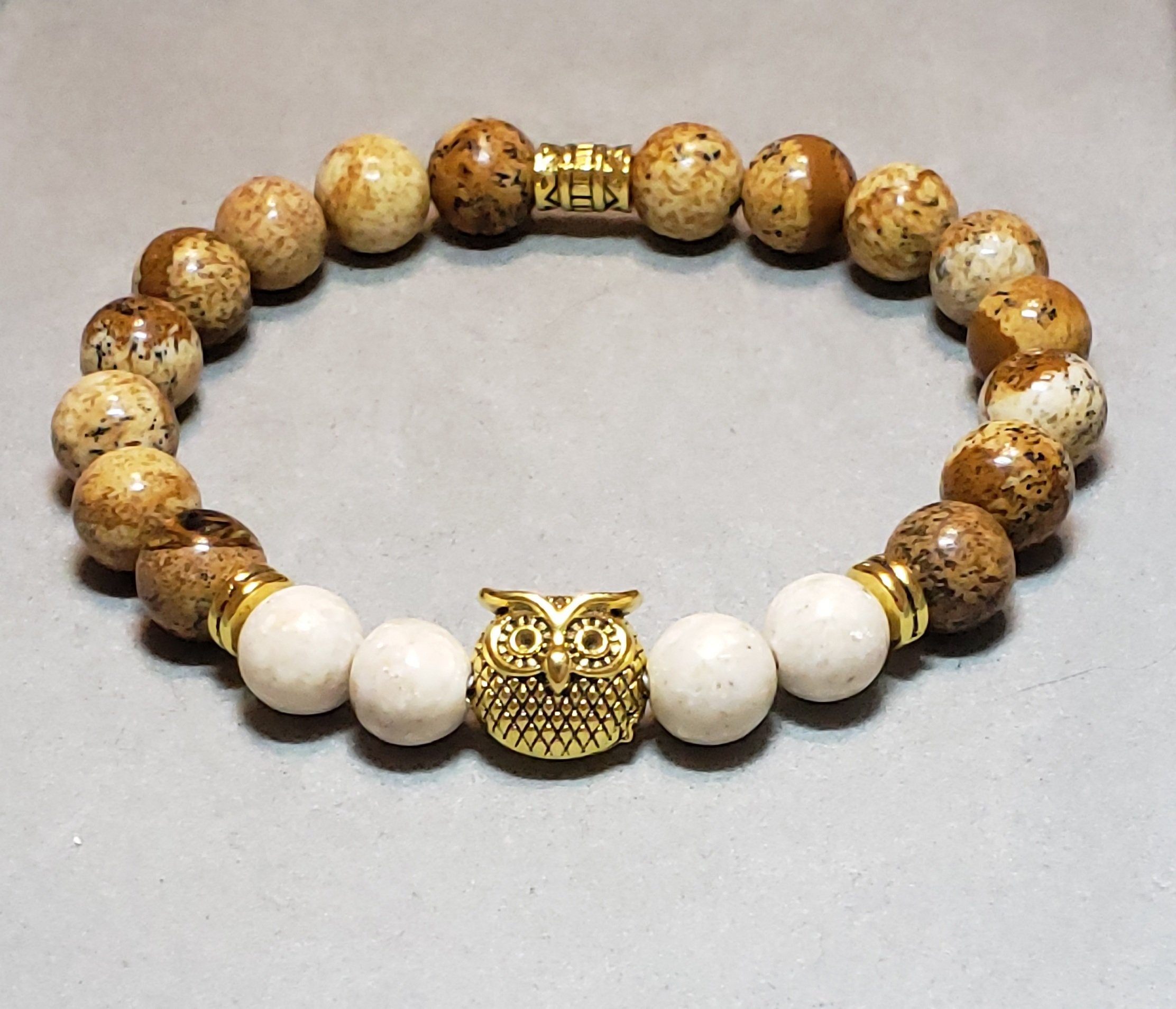 Picture Jasper Bracelet | Owl Bracelet | Women Bracelet | Gift for Mom | Animal Bracelets | Natural