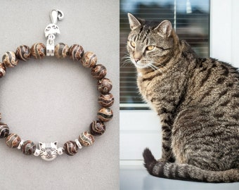 Italian European Style Bracelet Oval Charm Bead Brown Tabby Cat Face Italian European Style Bracelet Oval Charm Bead Brown Tabby Cat Face