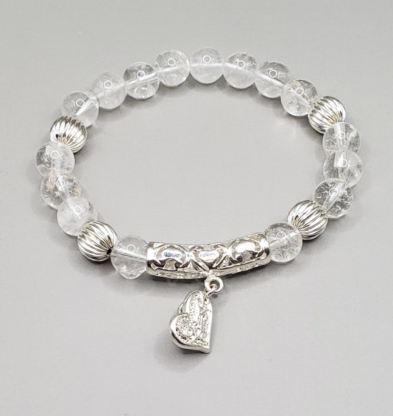 ブレスレット Clear Quartz Bracelet with Wavy Heart #5939 Clear Quartz Bracelet | Clear Quartz Bracelets | Gemstone