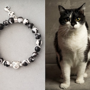 Black and White Cat Bracelet | Cat lover gift | Cat memorial bracelet | Pet Bracelet | Cat charm bracelet | Cat jewelry | Cat Bracelet