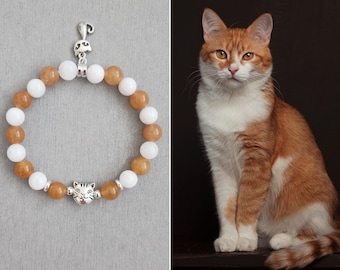 Pulseira de gato laranja e branco | Pulseira de gato | Presente para amantes de gatos | Pulseira em memória de gatos | Pulseira para animais de estimação | Pingente de gato | Joias para gatos | Gato ruivo