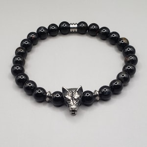 Black Tourmaline Men Bracelet | Wolf Bracelet | Men Bracelet | Wolf Bracelets | Animal Bracelets | Gemstone Bracelet | Wolf