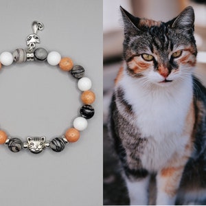 Cat Beads with Fish (3pcs / 10mm x 22mm / Tibetan Silver / 2 Sided) Cute  Animal Bead Big Hole Focal Bead European Bracelet Making CHM2276