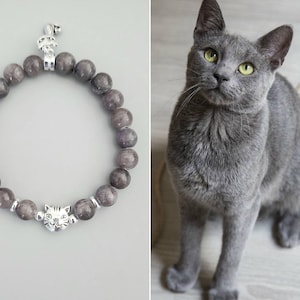 Gray Cat Bracelet | Cat Bracelet | Cat Lover Gift | Cat Memorial Bracelet | Pet Bracelet | Cat Charm | Cat jewelry  | Cat art |Cat Gift