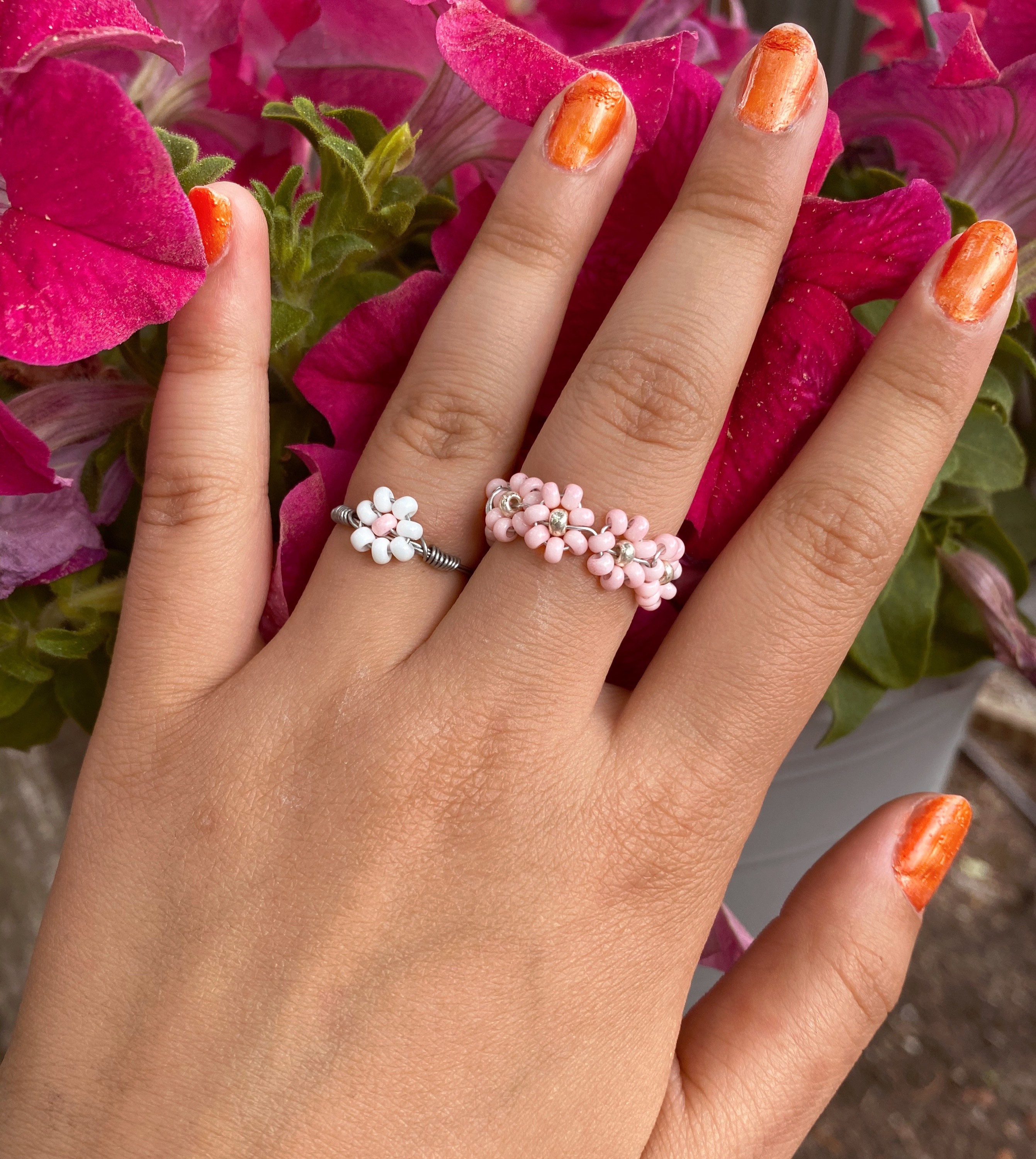 2 cute flower rings white and pink flower rings Etsy