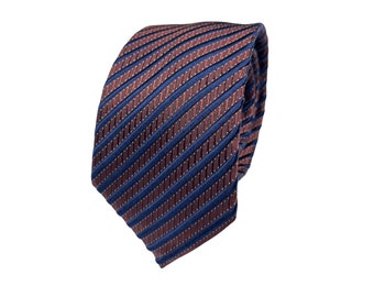 Brown Navy Blue Striped Silk Tie in Wooden Gift Box / High Quality  7.5 cm Necktie / Stylish Gift for Father's Day