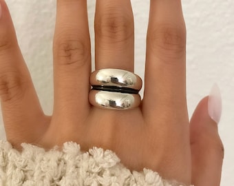 925 Silver Ring, Silver Dome Ring, Chunky Silver Ring, Geometric Ring, Thick Wide Statement Ring, Abstract Chunky Large Big Everyday Ring