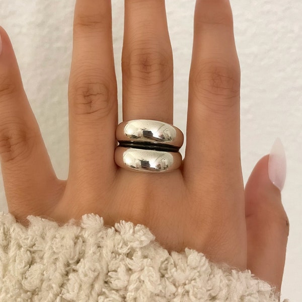 925 Silver Ring, Silver Dome Ring, Chunky Silver Ring, Geometric Ring, Thick Wide Statement Ring, Abstract Chunky Large Big Everyday Ring