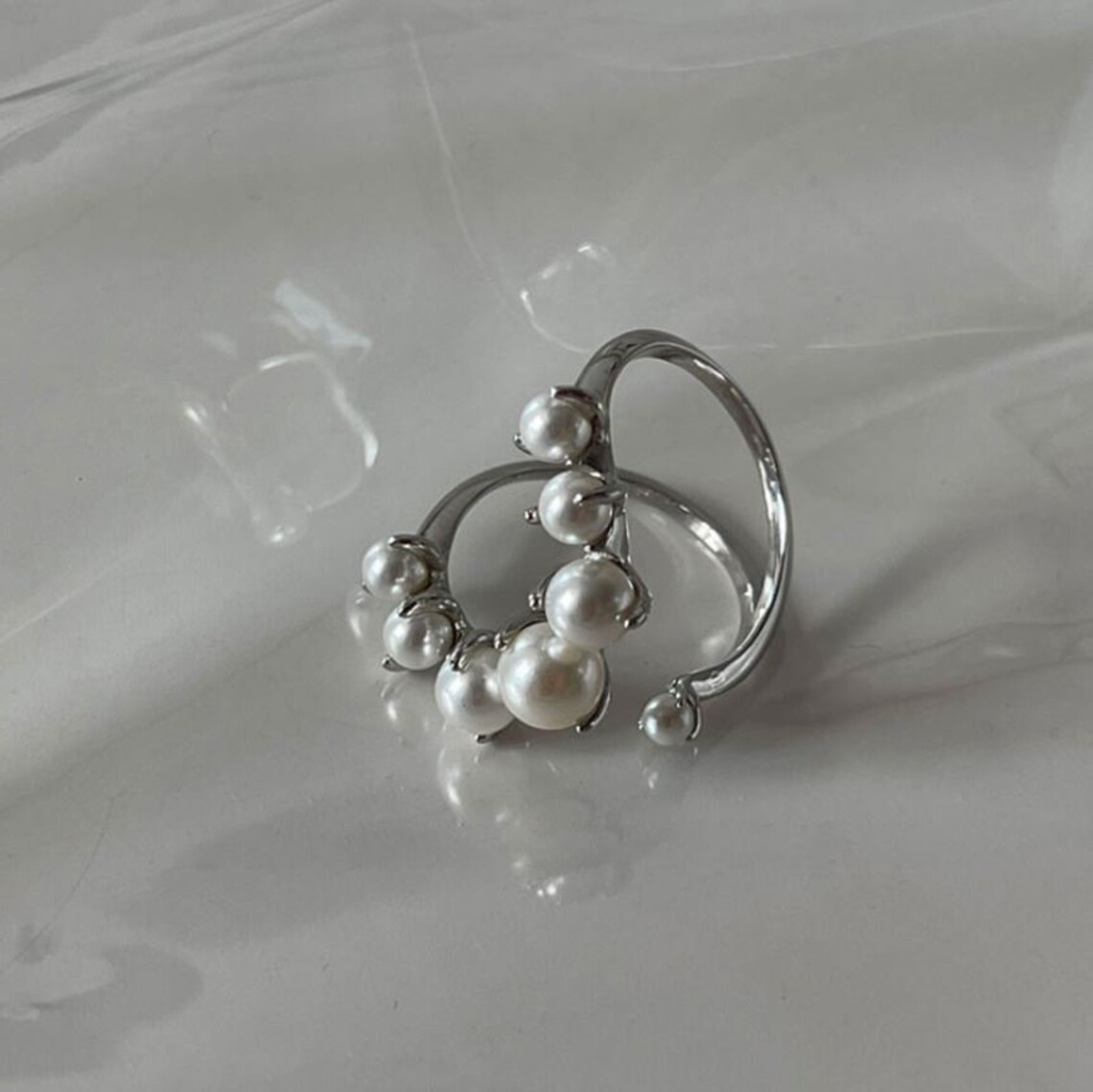 925 Sterling Silver Pearl Ring Cshaped Ring Pearl Ring Etsy