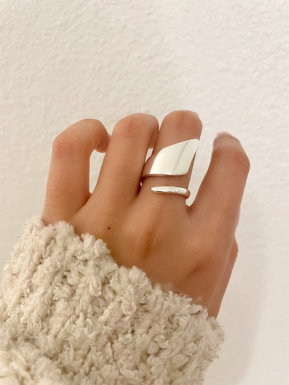 925 Sterling Silver Ring, Silver Wrap Ring, Chunky Ring, Minimalist Ring, Trendy Ring, Adjustable Ring, Abstract Geometric Ring, Wide Ring