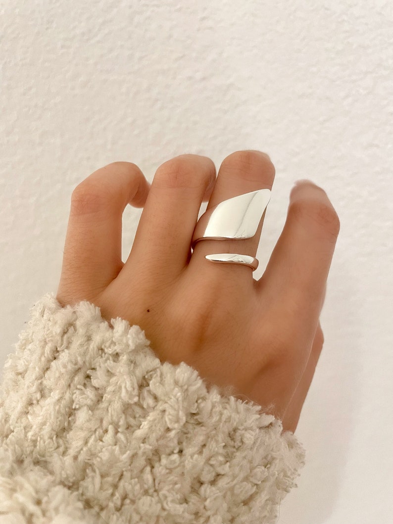 925 Sterling Silver Ring, Silver Wrap Ring, Chunky Ring, Minimalist Ring, Trendy Ring, Adjustable Ring, Abstract Geometric Ring, Wide Ring image 1