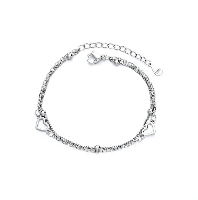 Sterling Silver Heart Bracelet Silver Chain Layer Bracelet Etsy