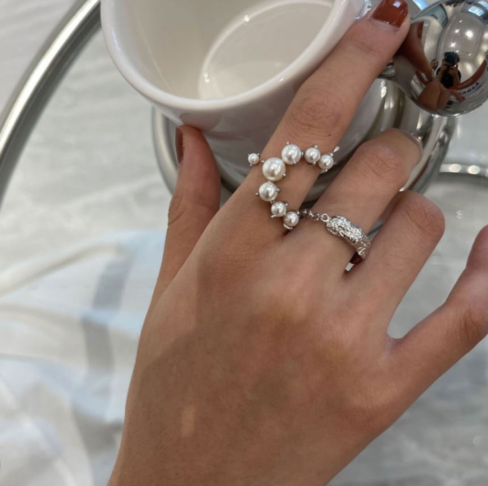 925 Sterling Silver Pearl Ring Cshaped Ring Pearl Ring Etsy