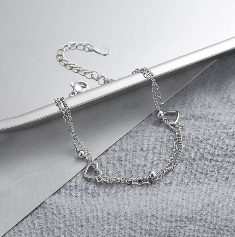 Sterling Silver Heart Bracelet Silver Chain Layer Bracelet Etsy