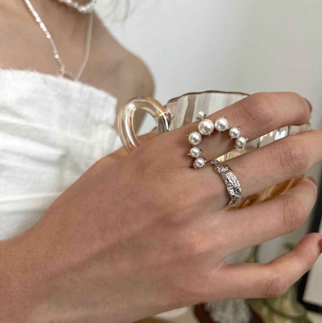 925 Sterling Silver Pearl Ring Cshaped Ring Pearl Ring Etsy