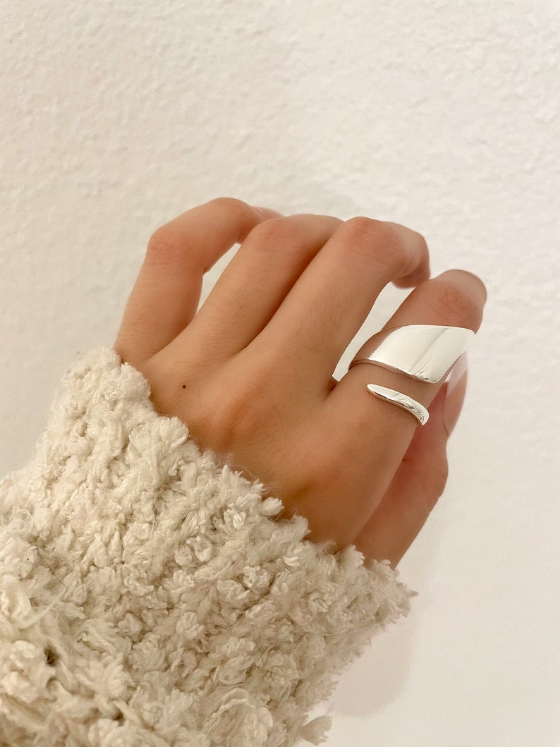 925 Sterling Silver Ring, Silver Wrap Ring, Chunky Ring, Minimalist Ring, Trendy Ring, Adjustable Ring, Abstract Geometric Ring, Wide Ring image 5