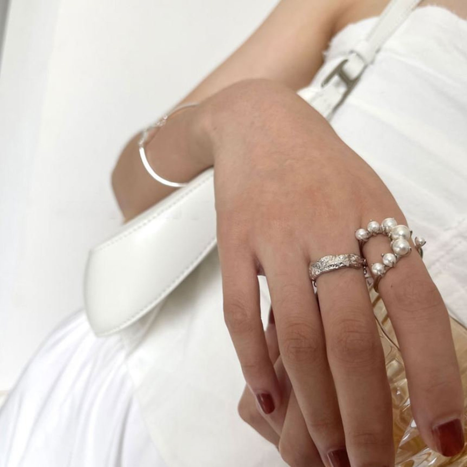 925 Sterling Silver Pearl Ring Cshaped Ring Pearl Ring Etsy