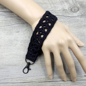 Black Crochet Lace Wristlet, Goth Keyring, Handmade Wrist Keychain, Goth Gift, Halloween Accessories, Lacy Key Fob Lanyard