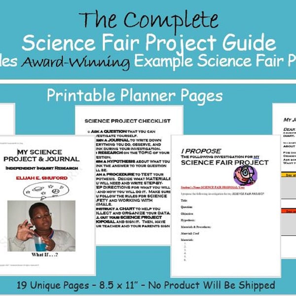 Science Fair Project Experiment Planner Guide  with Bonus Example Project for Kids, Students, Journal, Notes, Checklist, Report, Template