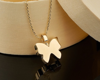 14K Butterfly Urn Gold Necklace for Ashes, Personalized Ash Holder