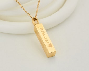 Engraved Bar Urn Necklace for Ashes Cremation Pendant Cremation Jewelry Memorial Keepsake Pet Hair Grief Necklace Gift Ash Holder Pendant