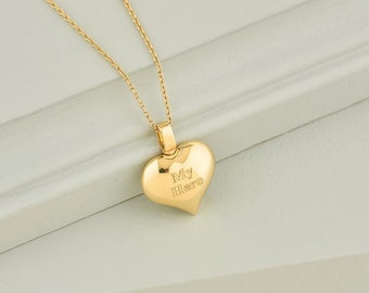 14K Gold Cremation Heart Necklace for Ashes, Cremation Heart Urn for Dad Mom Baby Son Ashes Holder Pendant, Memorial Necklace
