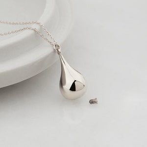 Luxury Sterling Silver Cremation Urn Necklace for Human or Pet Ashes, Personalized Ash Holder Tear Drop Pendant, Handmade Cremation Jewelry