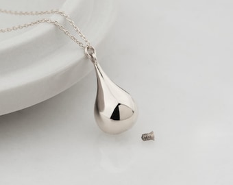 Luxury Sterling Silver Cremation Urn Necklace for Human or Pet Ashes, Personalized Ash Holder Tear Drop Pendant, Handmade Cremation Jewelry