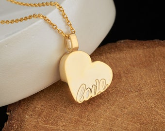 14K Gold Heart Cremation Urn Necklace, Heart Urn Necklace Custom Engraved, Cremation Memorial Jewelry, Ash Holder Pendant, Dad Mom Ashes Urn