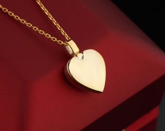 14K Solid Gold Mom & Dad Heart Urn Necklace Urn for Pet Ashes Keepsake Necklace Gold Heart Pendant Cremation Necklace Urn Jewelry Necklace