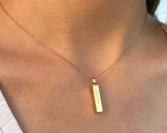 Solid Gold Bar Cremation Urn Necklace, 14K Gold Necklace for Ashes, Cremation Urn Necklace, Pet Loss Necklace, Ash Holder Necklace