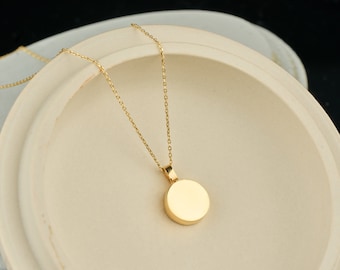 14K Ash Holder Round Urn Necklace, Solid Gold Cremation Disc Necklace Personalized Urn Pendant Human Ashes Necklace Gold Cremation Pendant