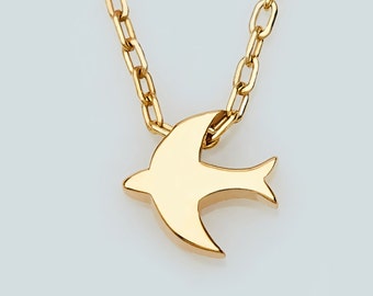 14K Gold Swallow Necklace | Solid Gold Bird Necklace | Dainty Gold Necklace | Tiny Bird Necklace | Gold Animal Pendant | Handmade Jewelry