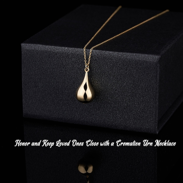 Personalized Ash Holder Tear Drop Pendant, 14K Real Gold Tear Drop Cremation Urn Necklace, Gold Keepsake Pendant, Gold Layering Necklaces