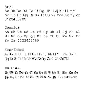 Peut inclure: Comparaison de quatre styles de police diff&eacute;rents&nbsp;: Arial, Courier, Bauer Bodoni et Old London. Chaque style de police affiche l&rsquo;alphabet en majuscules, en minuscules et les chiffres de 0 &agrave; 9.