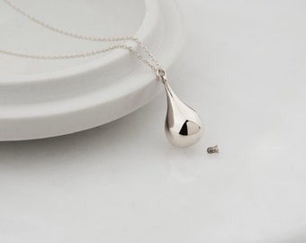 Luxury Sterling Silver Cremation Urn Necklace for Human or Pet Ashes, Personalized Ash Holder Tear Drop Pendant, Handmade Cremation Jewelry