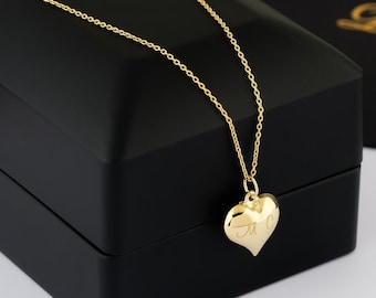 Collar de corazón de oro de 14K, collar de corazón personalizado, collar de corazón de oro delicado, collar de oro macizo, joyería hecha a mano, regalo del Día de las Madres