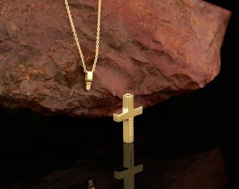 Engraved Cross Cremation Urn Necklace | Personalized 14K Gold Necklace for Ashes | Ash Holder Necklace | Mom & Dad Loss Necklace Human Ashes