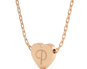 Collar de corazón personalizado / Collar inicial de oro de 14K / Collar de oro macizo para damas de honor / Collares de oro delicados / Joyería hecha a mano
