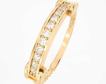 Anillo de oro de 14 k con diamantes trenzados, anillo de eternidad apilable para mujer, anillo de diamantes delicados apilables, anillo de bodas, regalo de Navidad, anillo de oro de 10 k