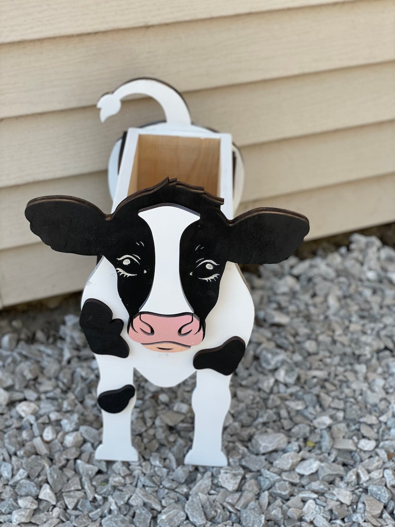 Cow Planter Handcrafted Cow Decor Wooden Cow Planter Etsy