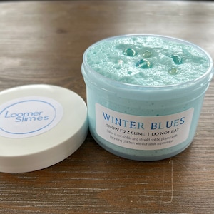 Winter Blues Slime - Blue Raspberry Scented - Pearls - Snow Fizz Slime - 7 oz