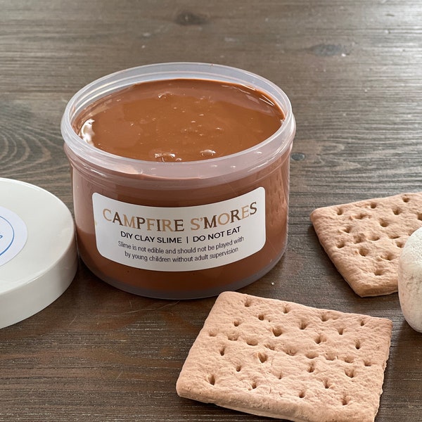 Campfire s’mores DIY Clay Slime - chocolate marshmallow Scented - Clay Slime - graham cracker - marshmallow - thick and glossy Slime - 7 oz